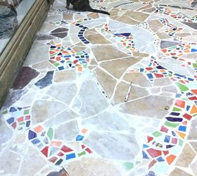 mosaic catio cat patio project, A little bit more progress Delilah concurs