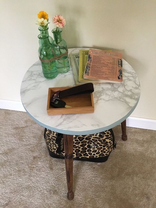 easy peasy 3 legged table faux marble top