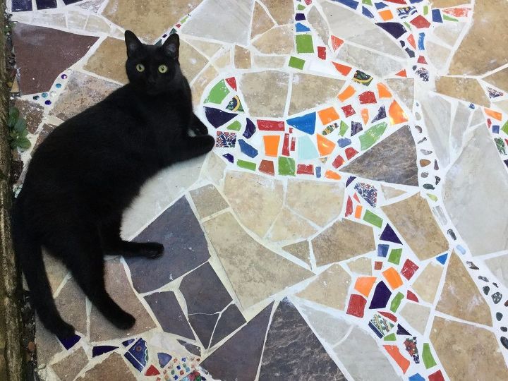 mosaic catio cat patio project, Batman in his catio