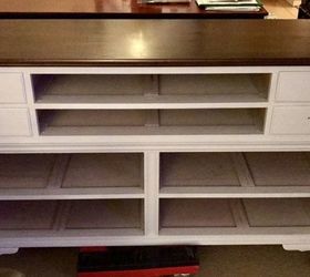 old dresser turned into modern tv stand, Dry and back in the house