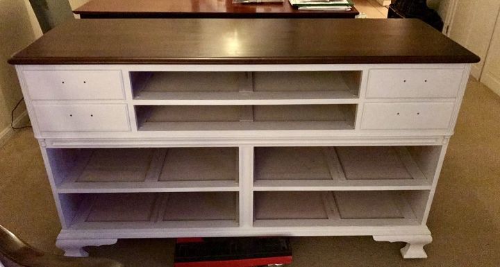 old dresser turned into modern tv stand, Dry and back in the house