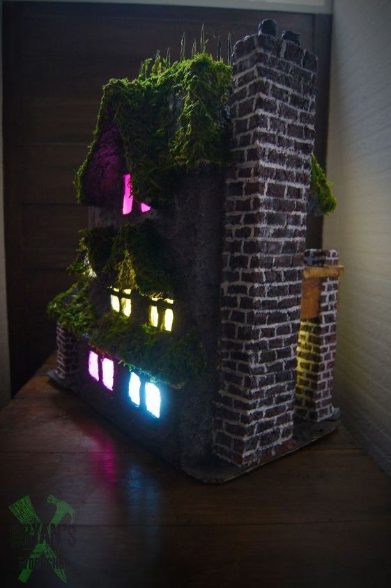 paper clay haunted house with lights