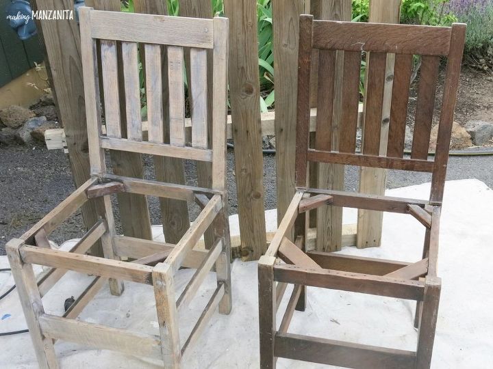 cadeiras recicladas transformadas em um banco de jardim colorido