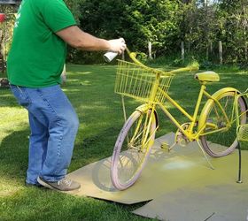 how to make a diy bicycle mailbox that s sure to stop traffic, Painting the bicycle a bright yellow