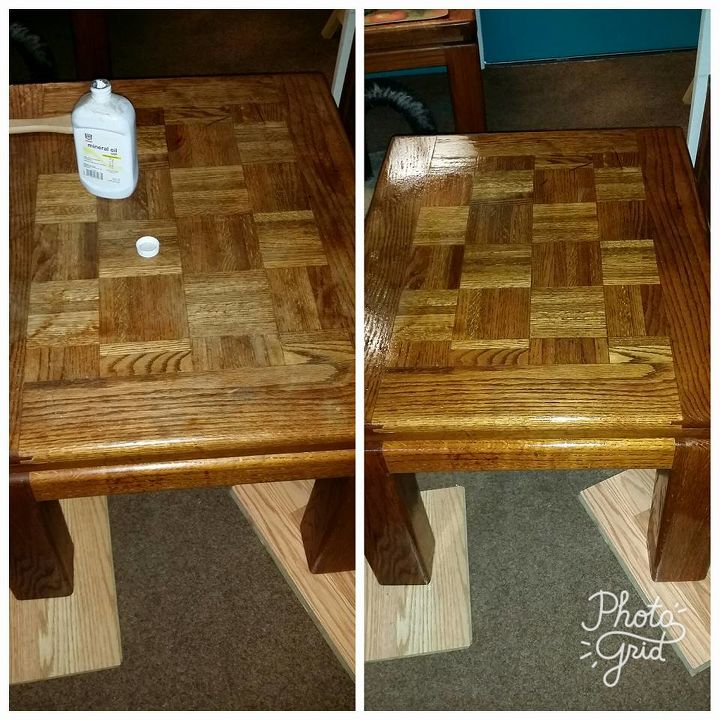3 mesas limpiadas y aceitadas de 3 maneras
