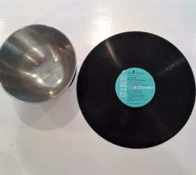 upcycled record into an office organizer