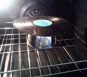 upcycled record into an office organizer