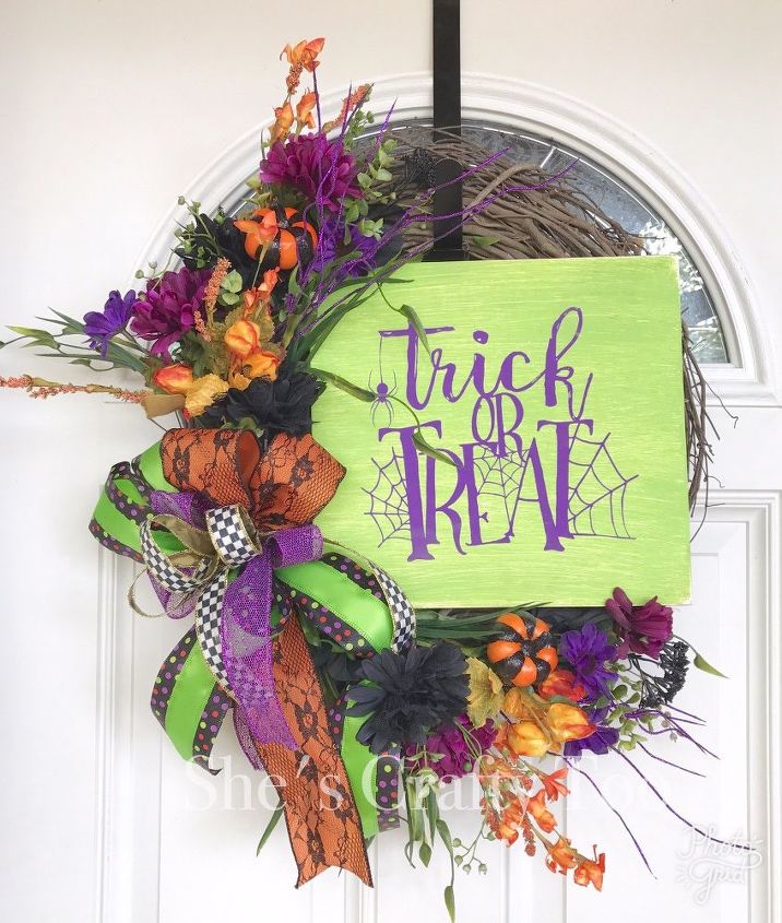 trick or treat halloween floral wreath, Corona de Halloween Trick or Treat