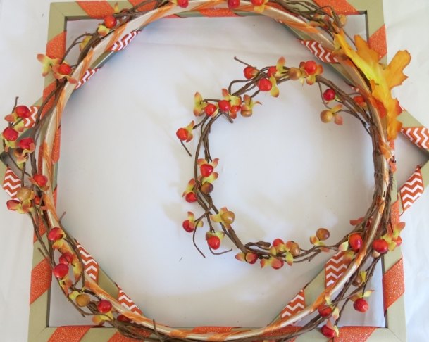 festive fall wreath made with picture frames