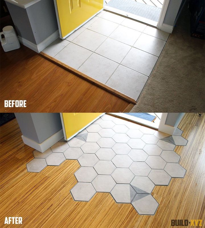 hexagon tile floor transition entrance