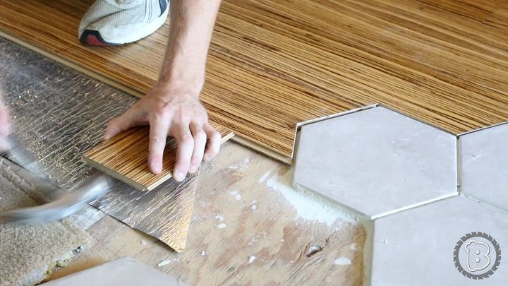 hexagon tile floor transition entrance