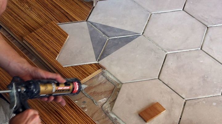 hexagon tile floor transition entrance