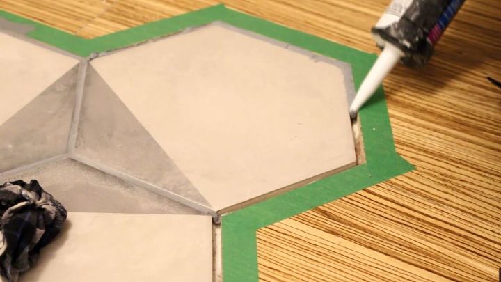 hexagon tile floor transition entrance