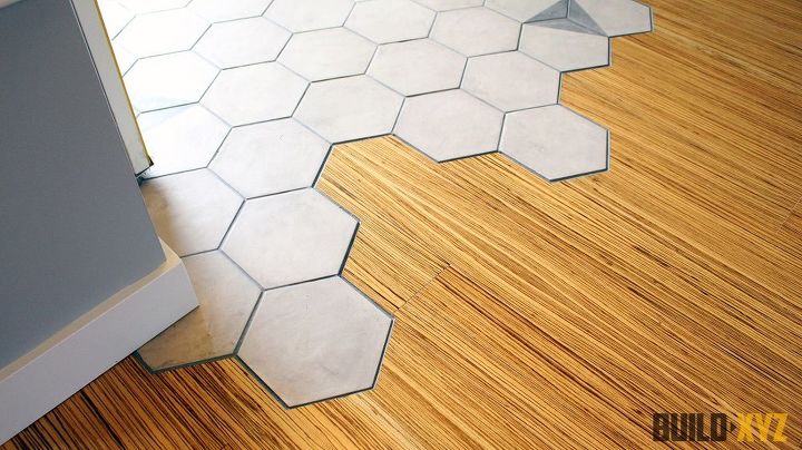 hexagon tile floor transition entrance