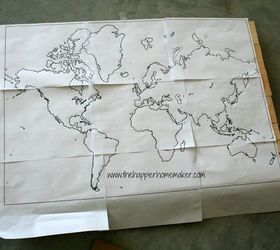 print world map on wooden board with stains