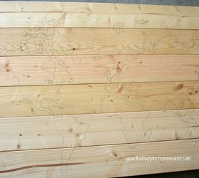 print world map on wooden board with stains