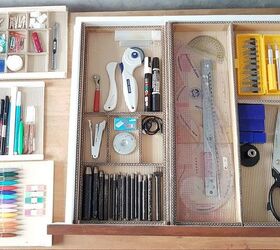 diy desk drawer organizer with sliding trays from cardboard box, Everything in its own place