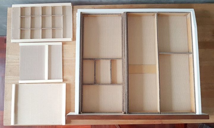 diy desk drawer organizer with sliding trays from cardboard box