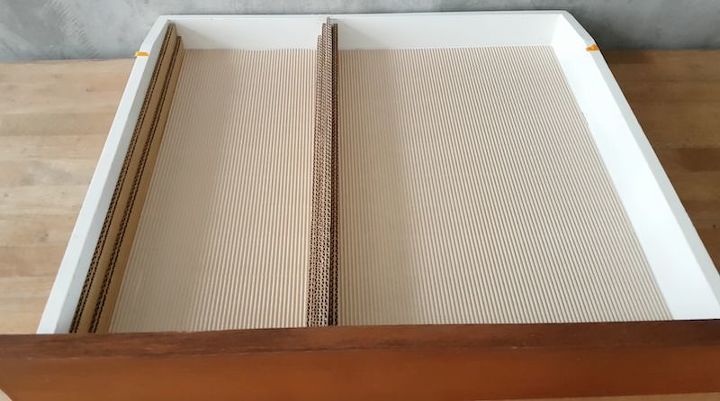 diy desk drawer organizer with sliding trays from cardboard box