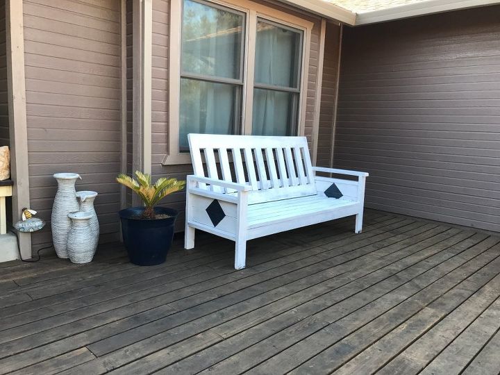 diy outdoor sofa with weathered white finish