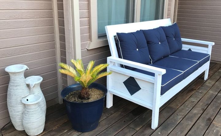 diy outdoor sofa with weathered white finish