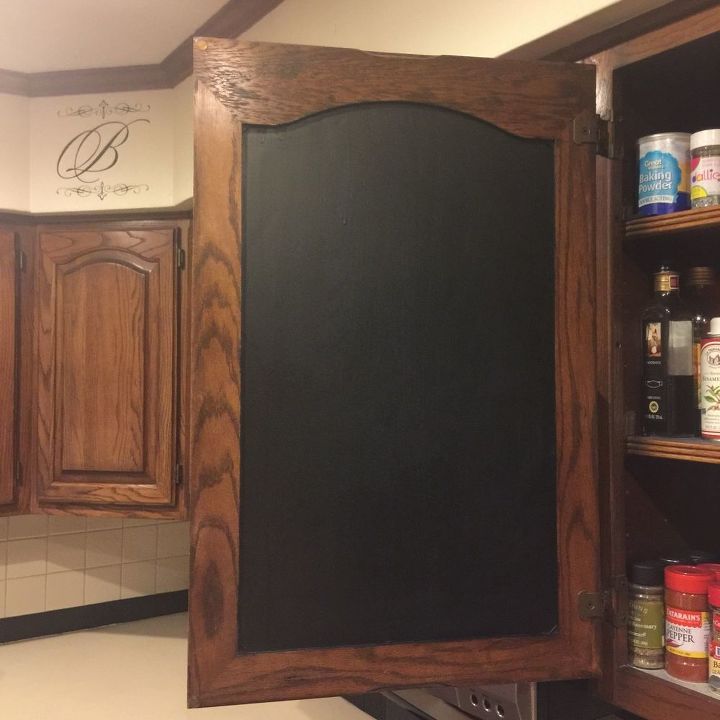 inside kitchen cabinet chalkboard paint, Done