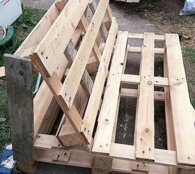 pallet fence, halfway through making the bench