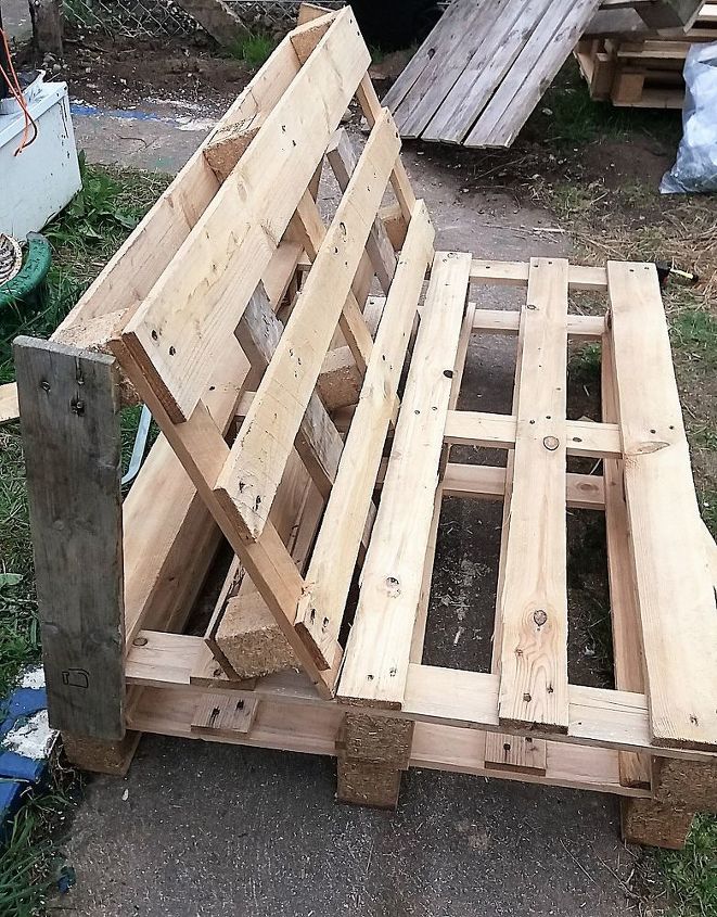 pallet fence, halfway through making the bench