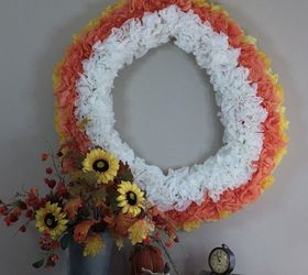 happy fall wreath using pool noodles and coffee filters
