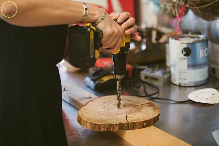 diy copper and wood slice dessert stand