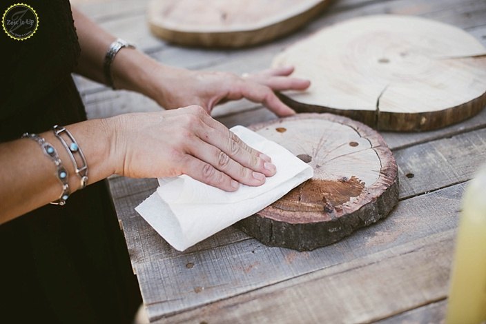 diy copper and wood slice dessert stand