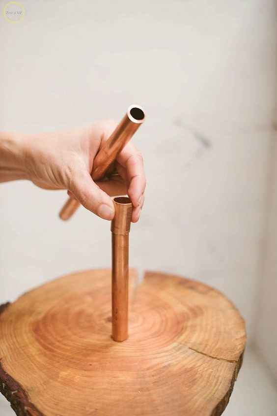 diy copper and wood slice dessert stand