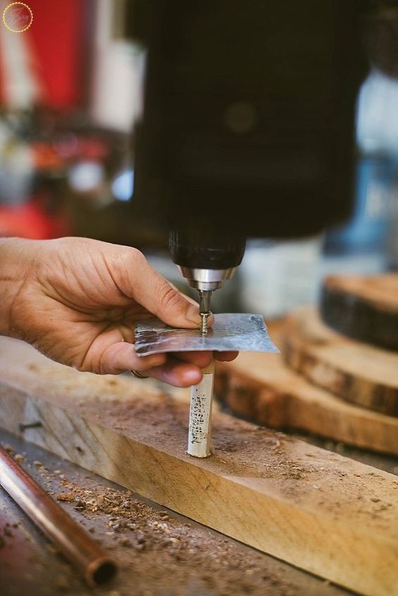diy copper and wood slice dessert stand