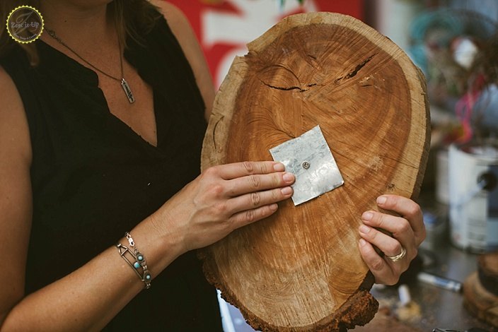 diy copper and wood slice dessert stand
