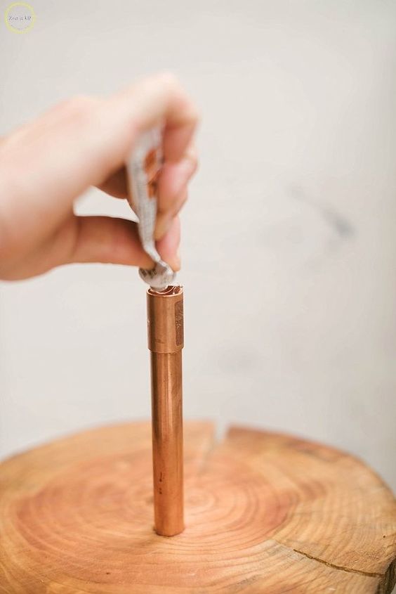 diy copper and wood slice dessert stand