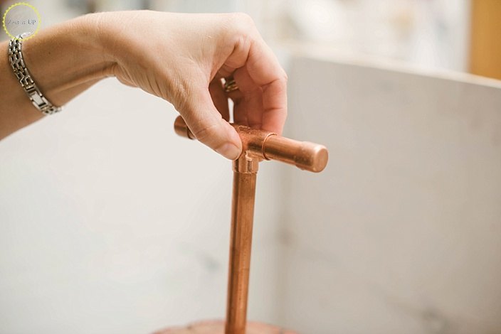 diy copper and wood slice dessert stand