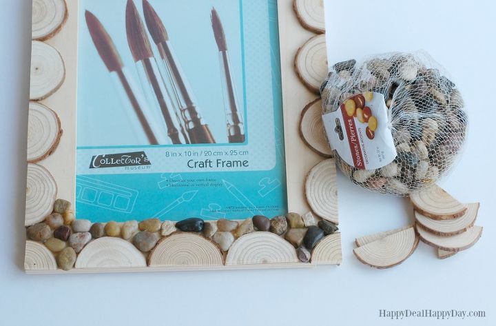 easy diy wood slab pebble photo frame