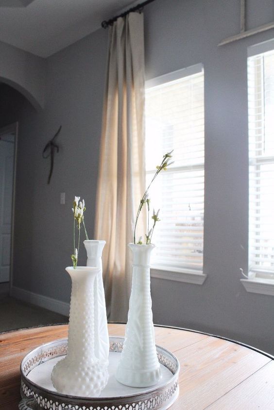 modern farmhouse living room refresh with diy drop cloth curtains