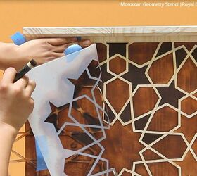 how to stencil stain furniture with a faux wood inlay