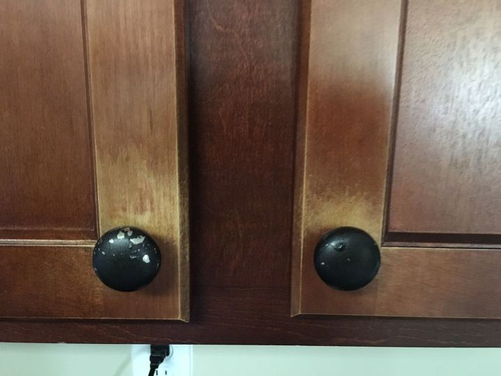 how do you repair worn stain around cherry kitchen cabinet knobs