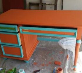 desk makeover with mineral fusion paint and ink transfer