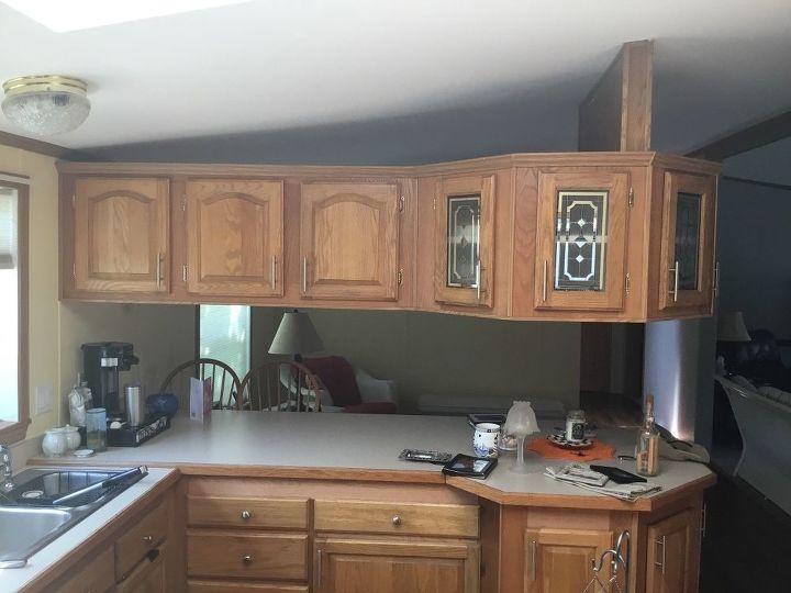 Want To Remove Upper Cabinets Suspended Over Counter In Mobile Home Hometalk Want To Remove Upper Cabinets Suspended, How To Take Out Upper Kitchen Cabinets