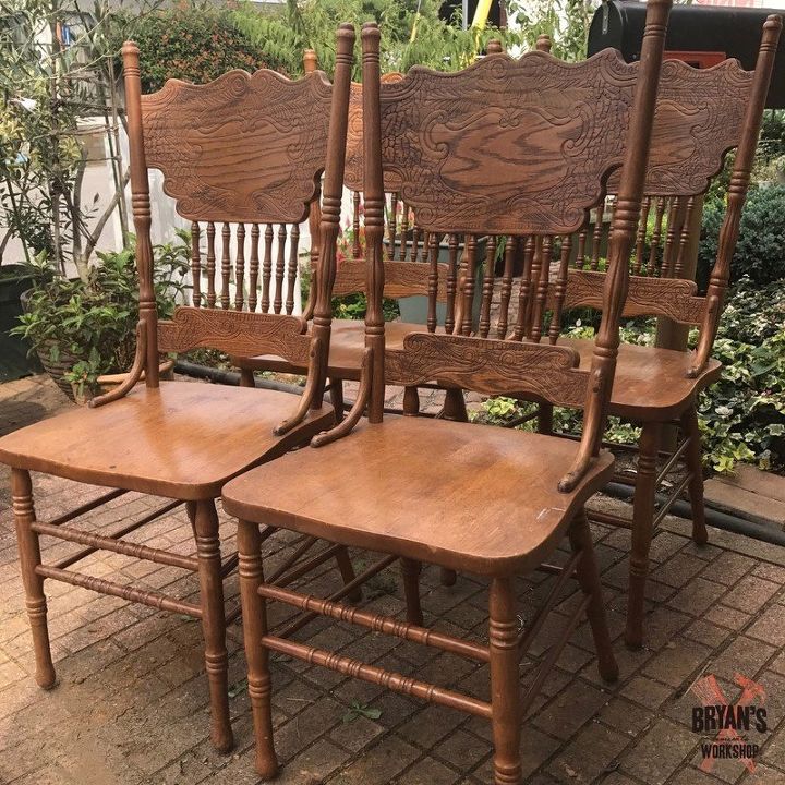 chalk painted oak pressed back chairs