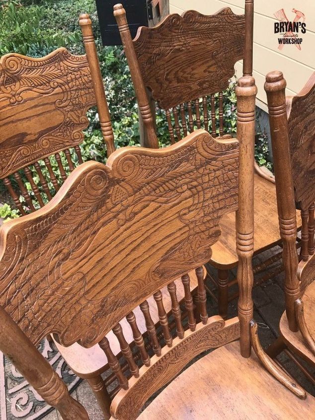 chalk painted oak pressed back chairs