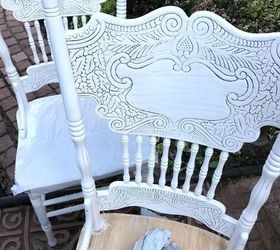 chalk painted oak pressed back chairs