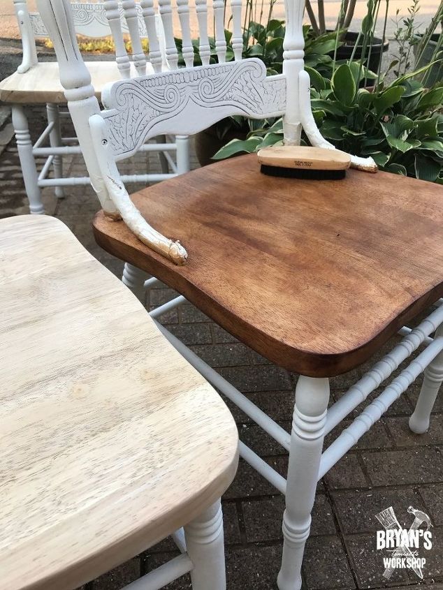 chalk painted oak pressed back chairs