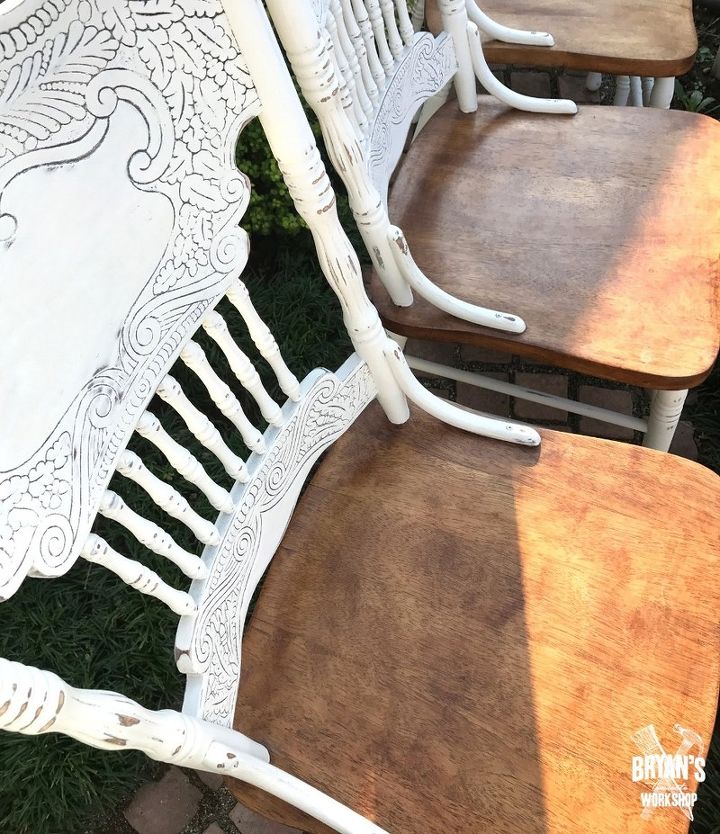 chalk painted oak pressed back chairs