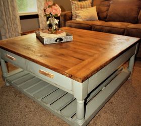 diy coffee table 42 x 42 with drawers and a shelf