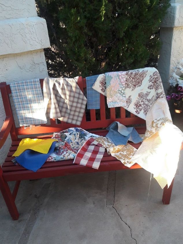 patio benches, Remenant of fabric I had from other projects