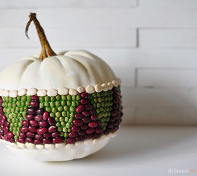 s 13 popular ways to decorate a pumpkin with little or no carving, Cover it with beans for a vibrant look